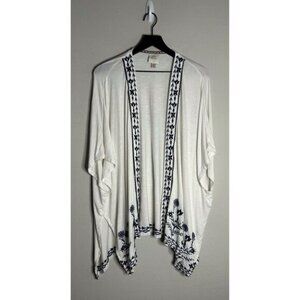 Knox Rose White Kimono Top with Navy Embroidery Size M/L